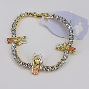 Bracelet, Saint Benedict,gold plated zirconia